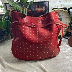 SOLD! 70s RED LEATHER STAR HOBO BAG